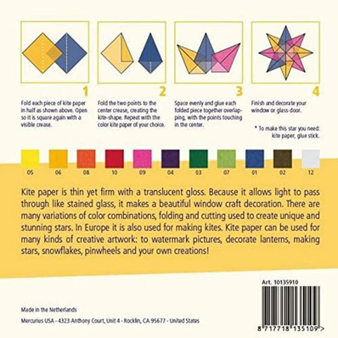 Kite Paper - 12 colours - small 16 x 16 cm - 100 sheets - waxed paper for window stars, lanterns,and other delights.