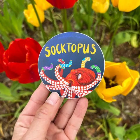 Socktopus Octopus Sticker (Vinyl) by Owl & Bear Studio