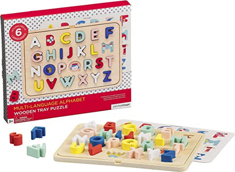 Petit Collage Multi Language Alphabet Wooden Tray Puzzle, Ages 3+ Years