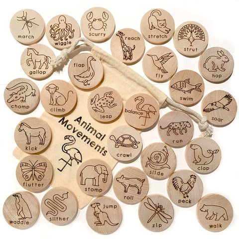 Animal Movement Wooden Discs Activity Game by Tree Fort Toys