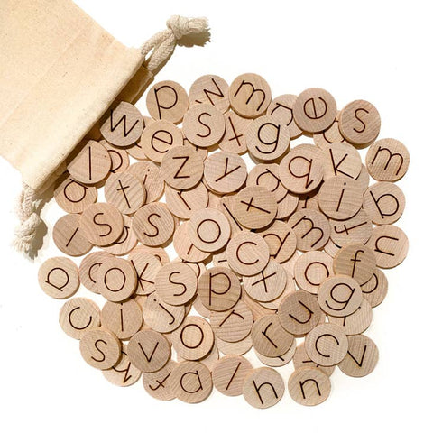 Alphabet Wooden Discs: Double-sided, lower & upper case (Set of 100) by Tree Fort Toys