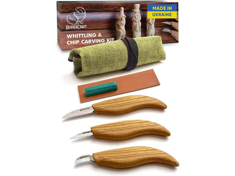 Whittling and Chip Carving Starter Knife Set with Accessories