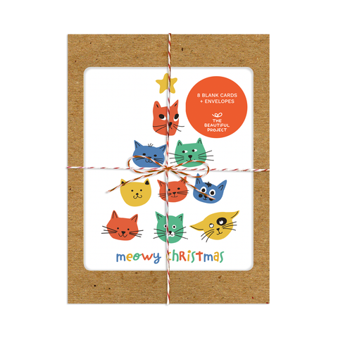 Cute Cat Tree Meowy Christmas Card Box Set of 8 by The Beautiful Project