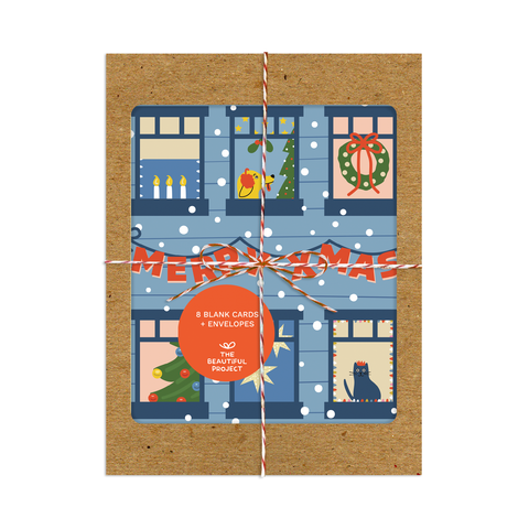 Merry Christmas Holiday Apartment Windows Card Box Set of 8 by The Beautiful Project