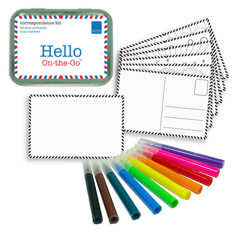 Hello On-the-Go Miniature Postcard Kit in a Tin Can