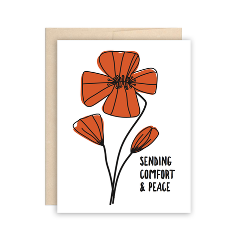 Sending Comfort & Peace Poppy Sympathy Condolence Greeting Card by The Beautiful Project