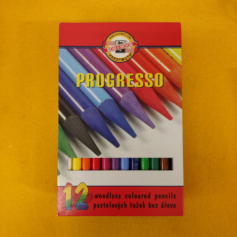 Progresso Woodless Coloured Pencils - 12 Assorted Colours - Koh-I-Noor