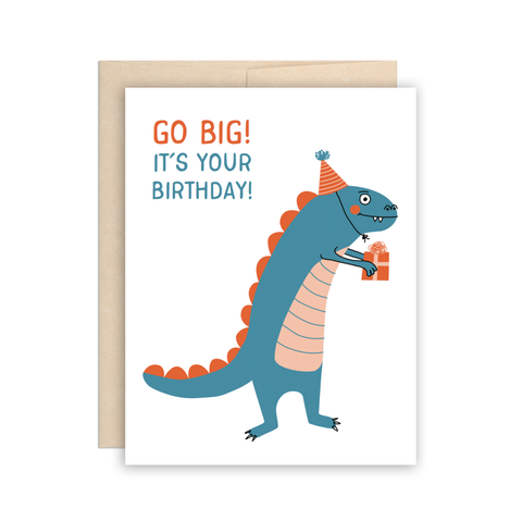 Go Big Dinosaur Happy Birthday Kids Card by The Beautiful Project