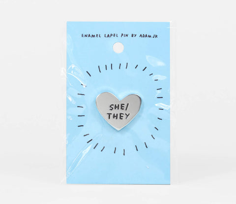 Pronoun Lapel Pins by Adam J. Kurtz