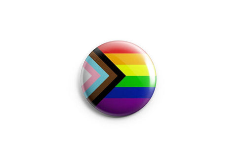 Progress Pride Pinback Button/ Badge by Prickly Cactus Collage