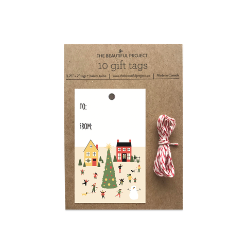 Happy Holiday Village Christmas Gift Tags set of 10 w/ twine by The Beautiful Project