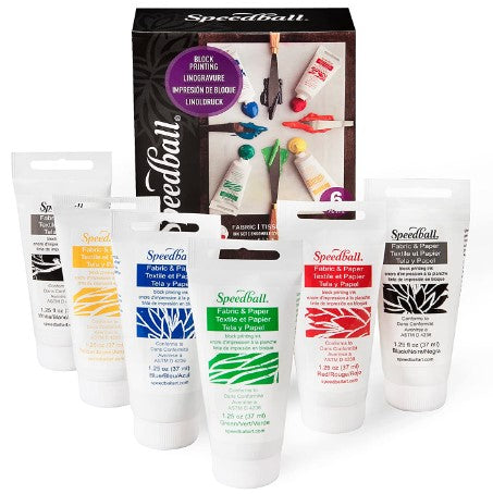 Block Printing Ink Set - Fabric, 6 Colors (Speedball)