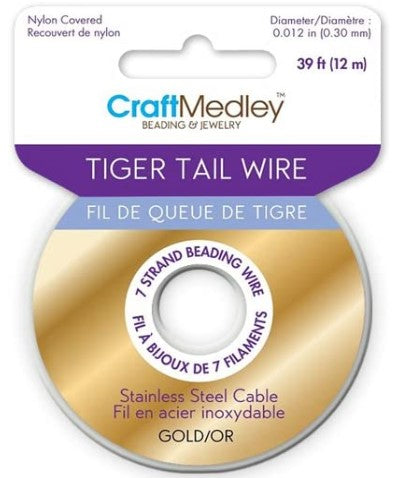 Beading Wire - Gold 0.3 mm Tiger Tail 12 m reel
