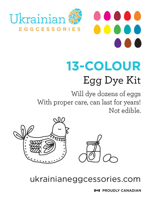 13 Colour Egg Dye Kit - Pysanky Egg Supplies