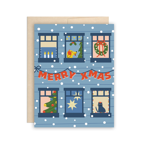 Merry Christmas Holiday Apartment Windows Card Box Set of 8 by The Beautiful Project
