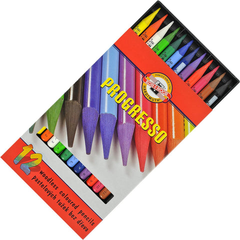 Progresso Woodless Coloured Pencils - 12 Assorted Colours - Koh-I-Noor