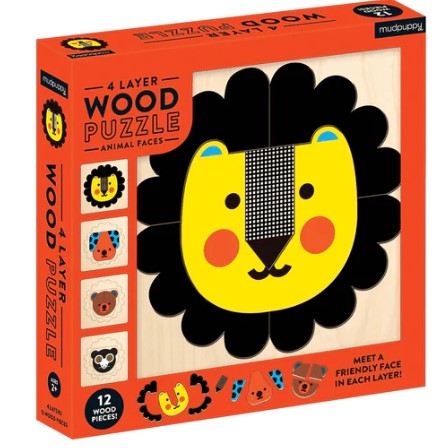 Animal Faces 4-Layer Wood Puzzle by Mudpuppy