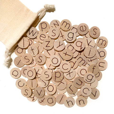Alphabet Wooden Discs: Double-sided, lower & upper case  (Set of 100) by Tree Fort Toys