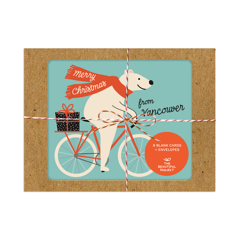 Merry Christmas from Vancouver Bear Biker Card Box Set of 8 by The Beautiful Project