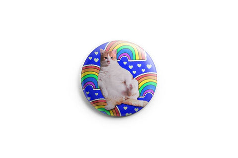 Fat Cat Pinback Button/ Badge by Prickly Cactus Collage