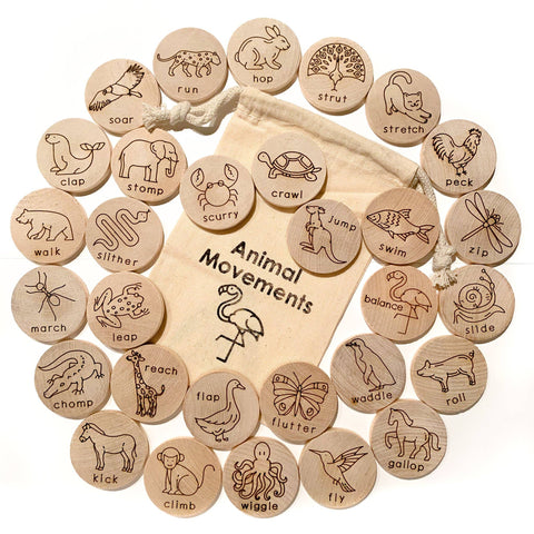 Animal Movement Wooden Discs Activity Game by Tree Fort Toys