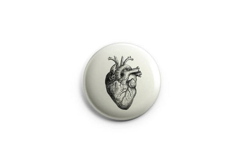 Anatomical Heart Pinback Button/ Badge by by Prickly Cactus Collage