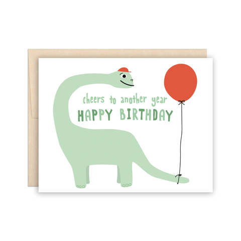Dinosaur with Balloon Happy Birthday Greeting Card by The Beautiful Project