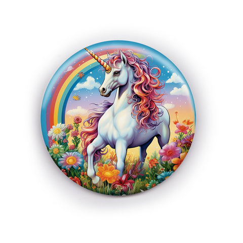 Rainbow Unicorn Pinback Button/ Badge: 1.25 inches by Prickly Cactus Collage