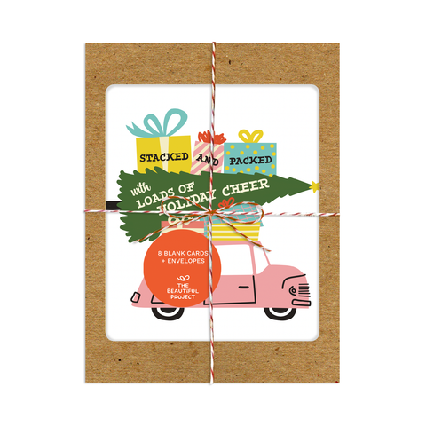 Car Load of Holiday Cheer Retro Christmas Card Box Set of 8 by The Beautiful Project