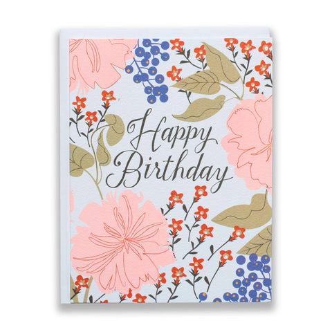 Peachy Floral Happy Birthday Note Card by Banquet Workshop