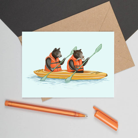 Bears kayaking greeting card by Amélie Legault