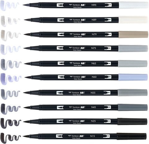 Dual Brush Pen Art Markers: Grayscale - 10-Pack by Tombow