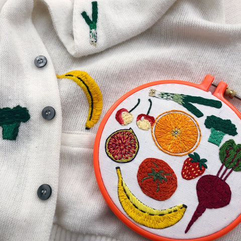 Washable Embroidery Transfers Fruits and Vegetables Set by  Wren Bird Arts