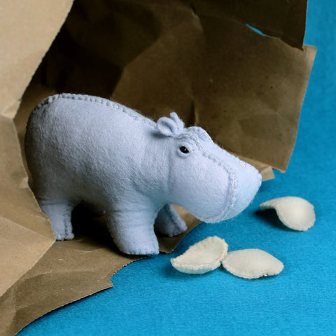 House Hippo with Peanuts  Hand Stitching Felt Kit  by  Rita Van Tassel Studio