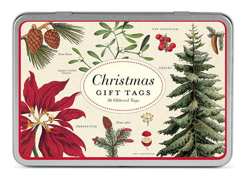 Christmas Botanica Glitter Gift Tags in Tin by Cavallini