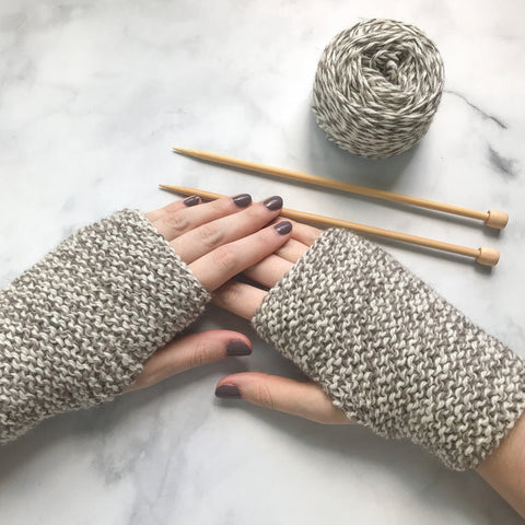 Fingerless Mitts (Grey Twist) Learn to Knit Kit by Juliette Pécaut Designs
