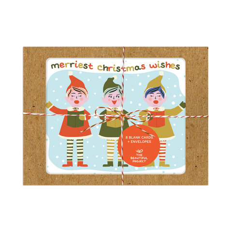 Cute Elf Choir Christmas Holiday Card Box Set of 8 by The Beautiful Project