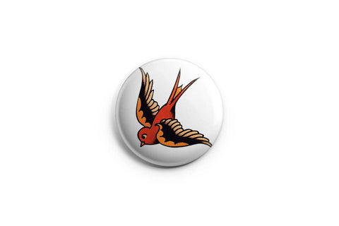 Vintage Tattoo Bird Pinback Button/ Badge by Prickly Cactus Collage