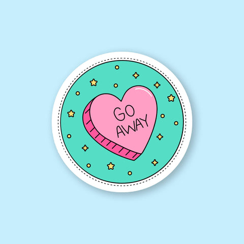 Go Away (heart) sticker/decal  by Prickly Cactus Collage
