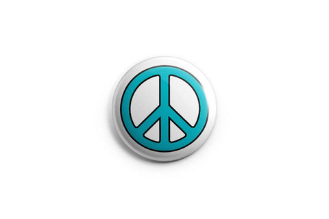 Peace Symbol, Blue Pinback Button/ Badge by Prickly Cactus Collage