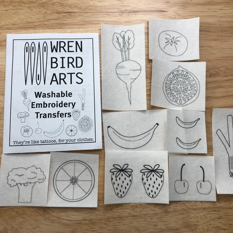 Washable Embroidery Transfers Fruits and Vegetables Set by  Wren Bird Arts