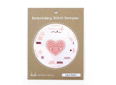 Lace Heart Embroidery Stitch Sampler Kit  by Kiriki