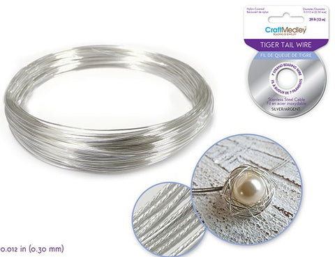 Beading Wire - Silver 0.3 mm Tiger Tail 12 m reel